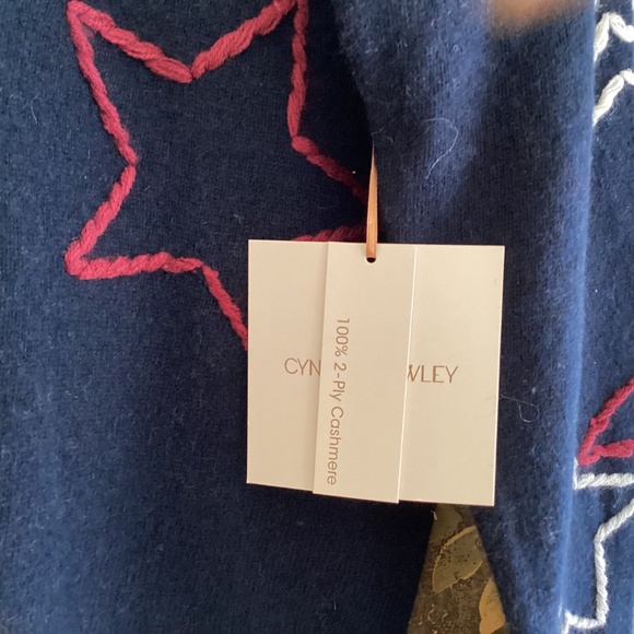 Cynthia Rowley 100% 2-Ply Cashmere Navy Red/White Stars Embroidered Sweater XL - Picture 3 of 14